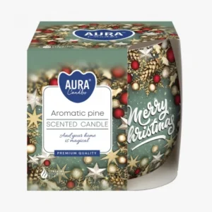 Lumanare Parfumata in Pahar Imprimat, Pin Aromat